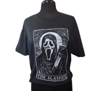 Ghost Face Cropped Tee 90s Scream Tarot Card Black Graphic T-shirt The Slasher